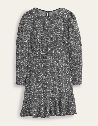 Long Sleeve Flippy Mini Dress-Black, Dotty Daisy-6