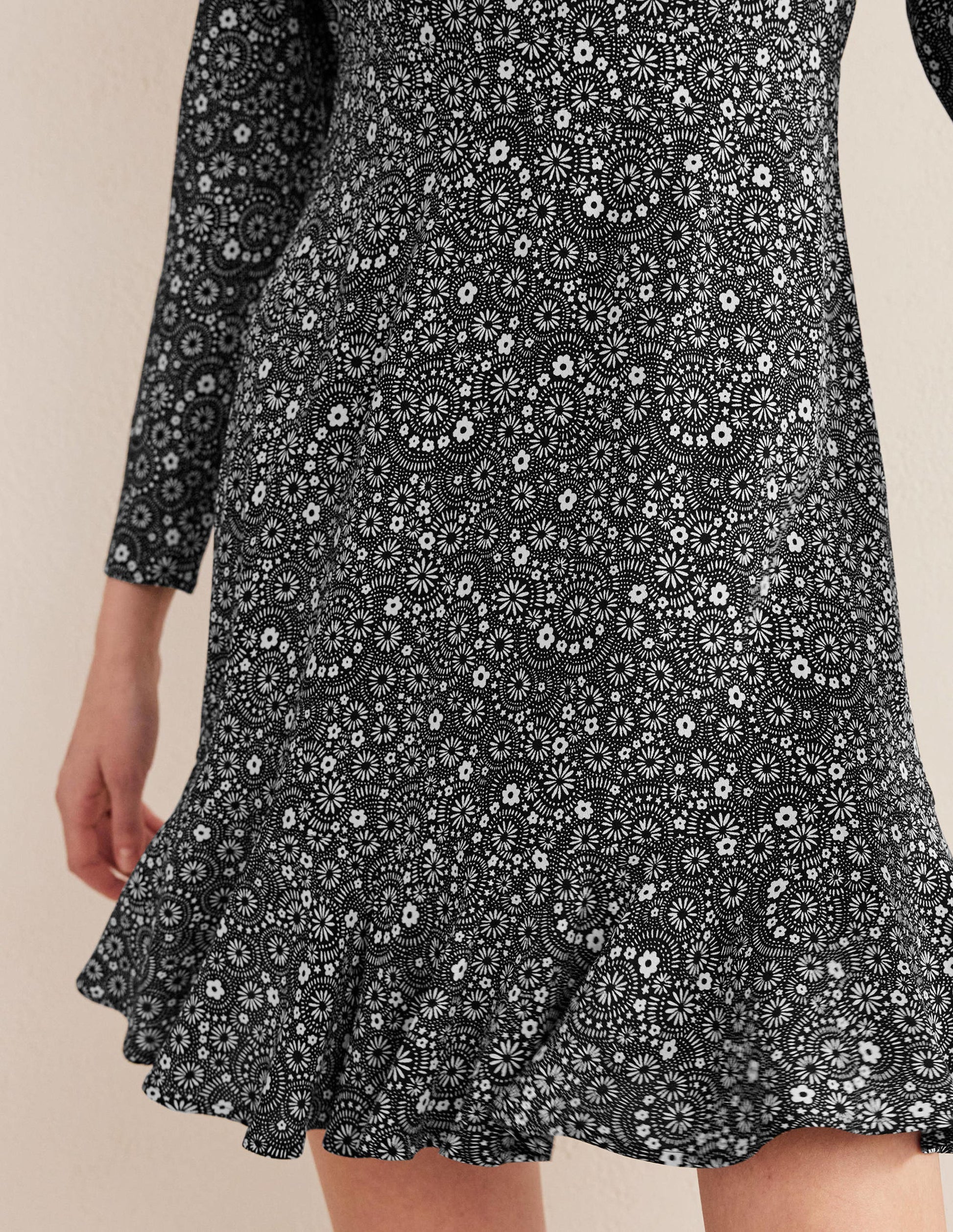 Long Sleeve Flippy Mini Dress-Black, Dotty Daisy-2