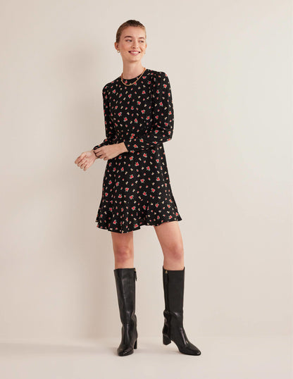 Long Sleeve Flippy Mini Dress-Black, Dotty Daisy-5