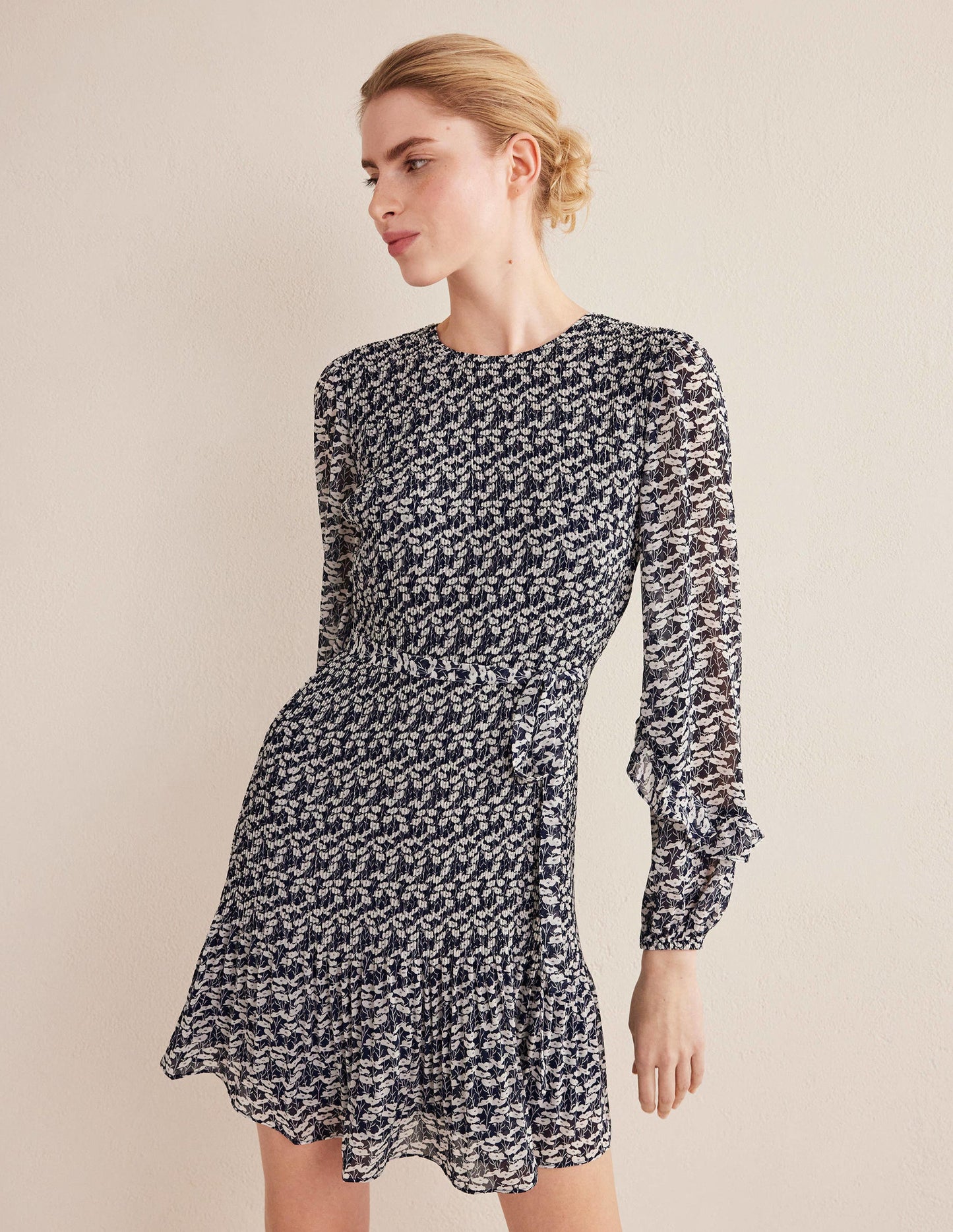 Plisse Mini Dress-French Navy, Poppy Vine