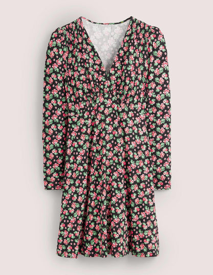 Jersey Mini Tea Dress-Black, Diamond Rose-5