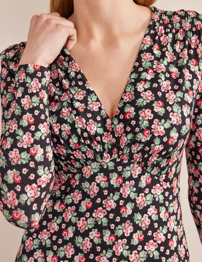 Jersey Mini Tea Dress-Black, Diamond Rose-2