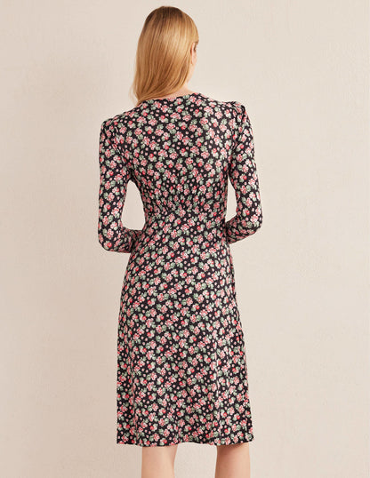 Jersey Mini Tea Dress-Black, Diamond Rose-3