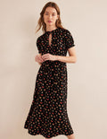 Rosanna Jersey Midi Tea Dress-Black, Dainty Sprig