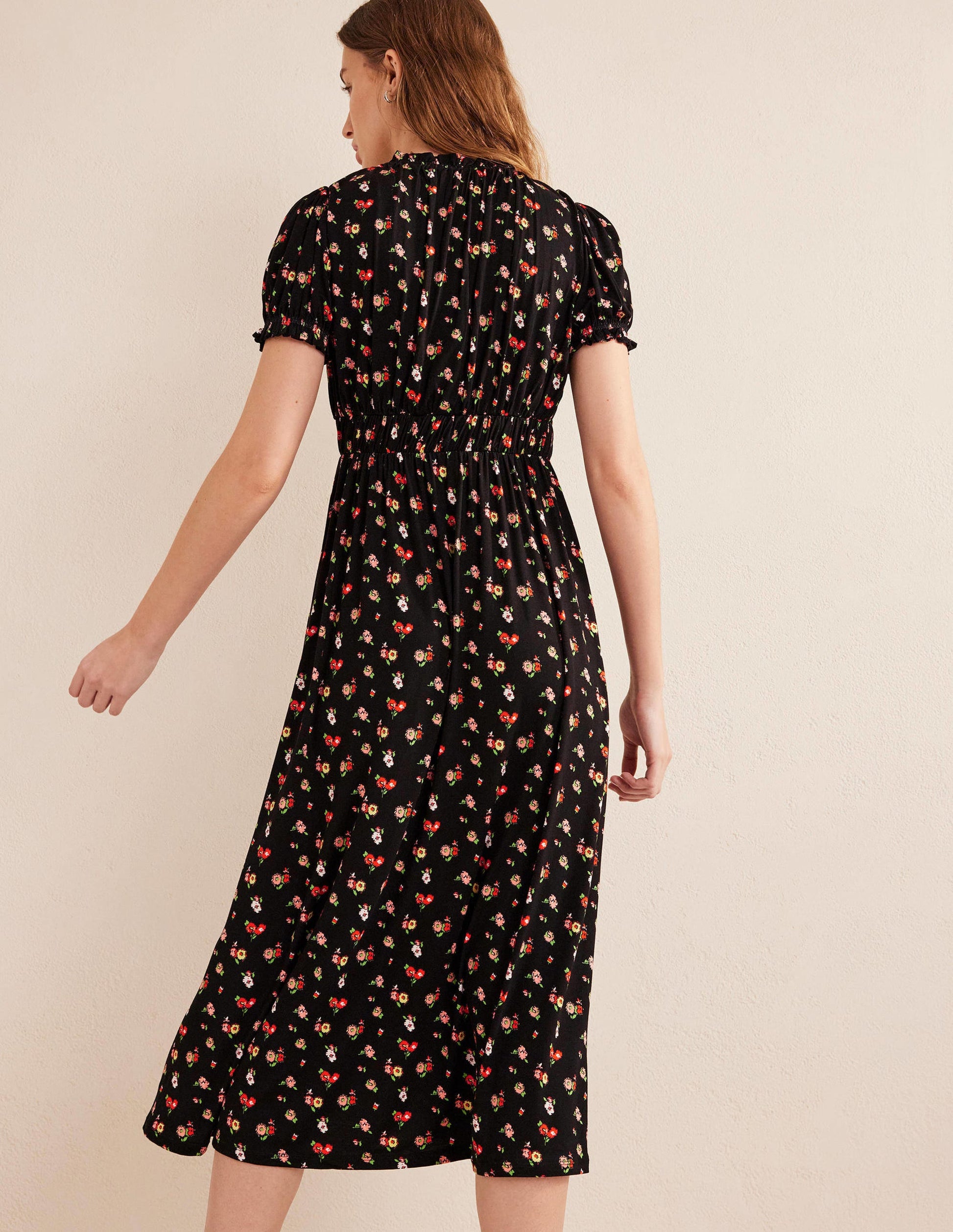 Rosanna Jersey Midi Tea Dress-Black, Dainty Sprig-3