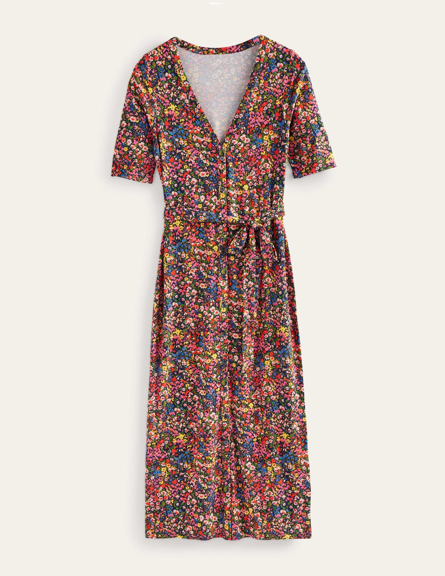 Button Front Jersey Midi Dress-Multi, Gardenia Petal