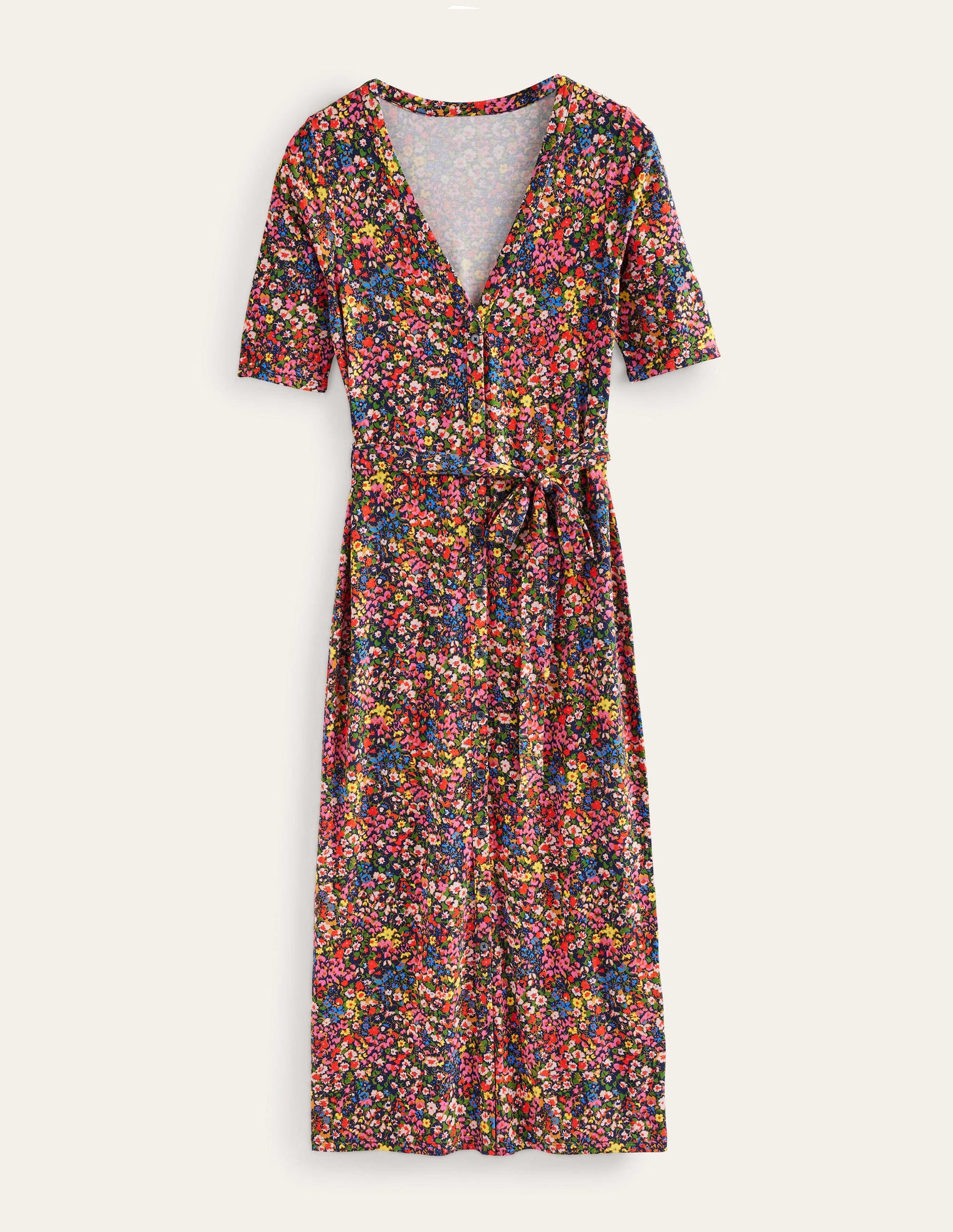 Button Front Jersey Midi Dress-Multi, Gardenia Petal-5