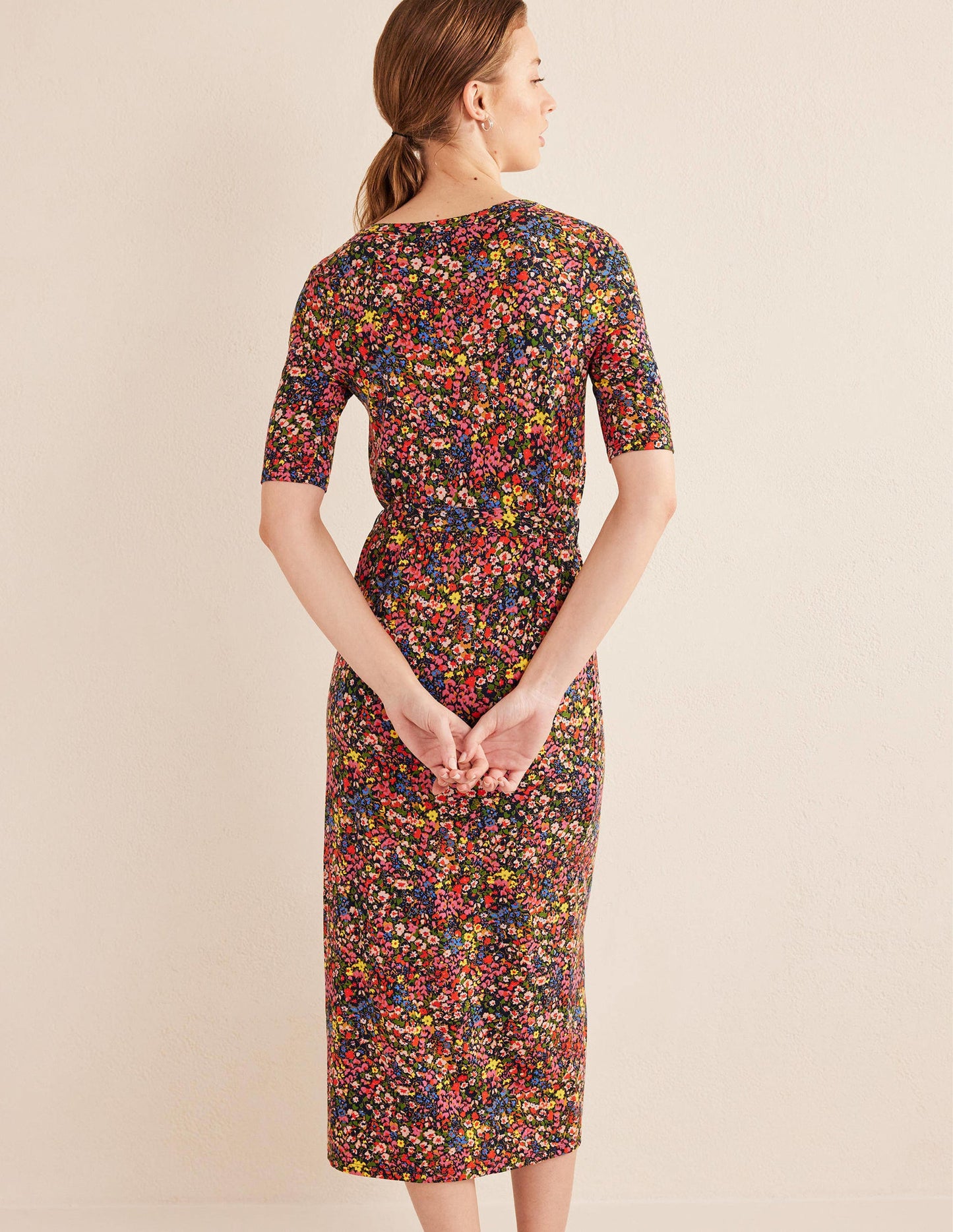 Button Front Jersey Midi Dress-Multi, Gardenia Petal