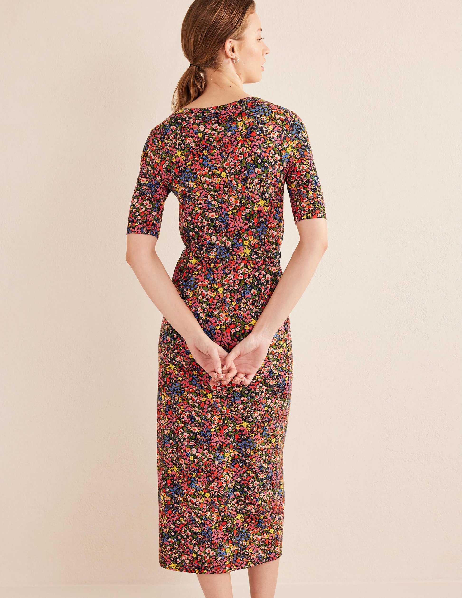 Button Front Jersey Midi Dress-Multi, Gardenia Petal-3