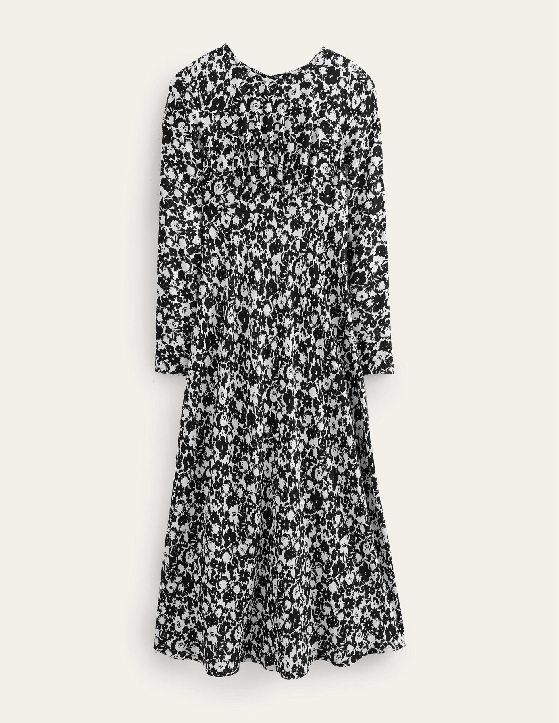 Crew Neck Midi Tea Dress-Black, Bloom Silhouette-5