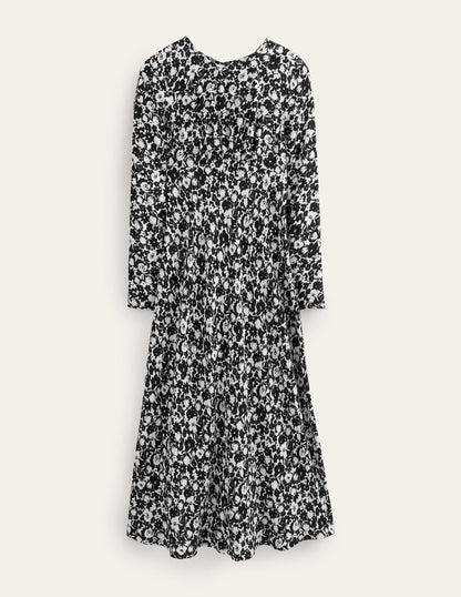 Crew Neck Midi Tea Dress-Black, Bloom Silhouette-5