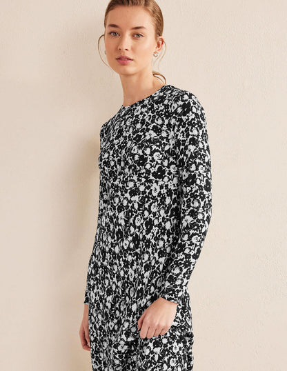 Crew Neck Midi Tea Dress-Black, Bloom Silhouette-2