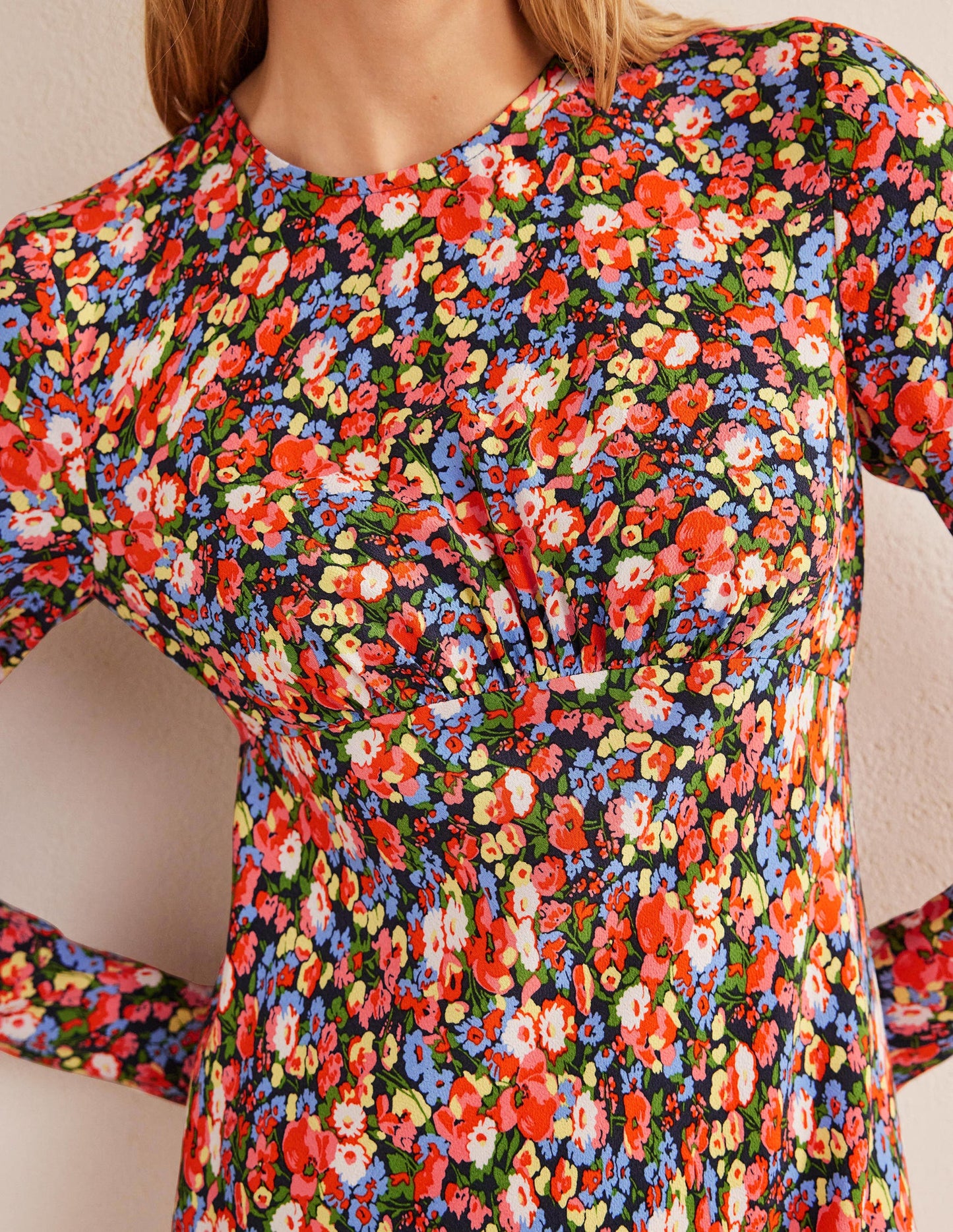 Crew Neck Midi Tea Dress-Multi, Peony Pop