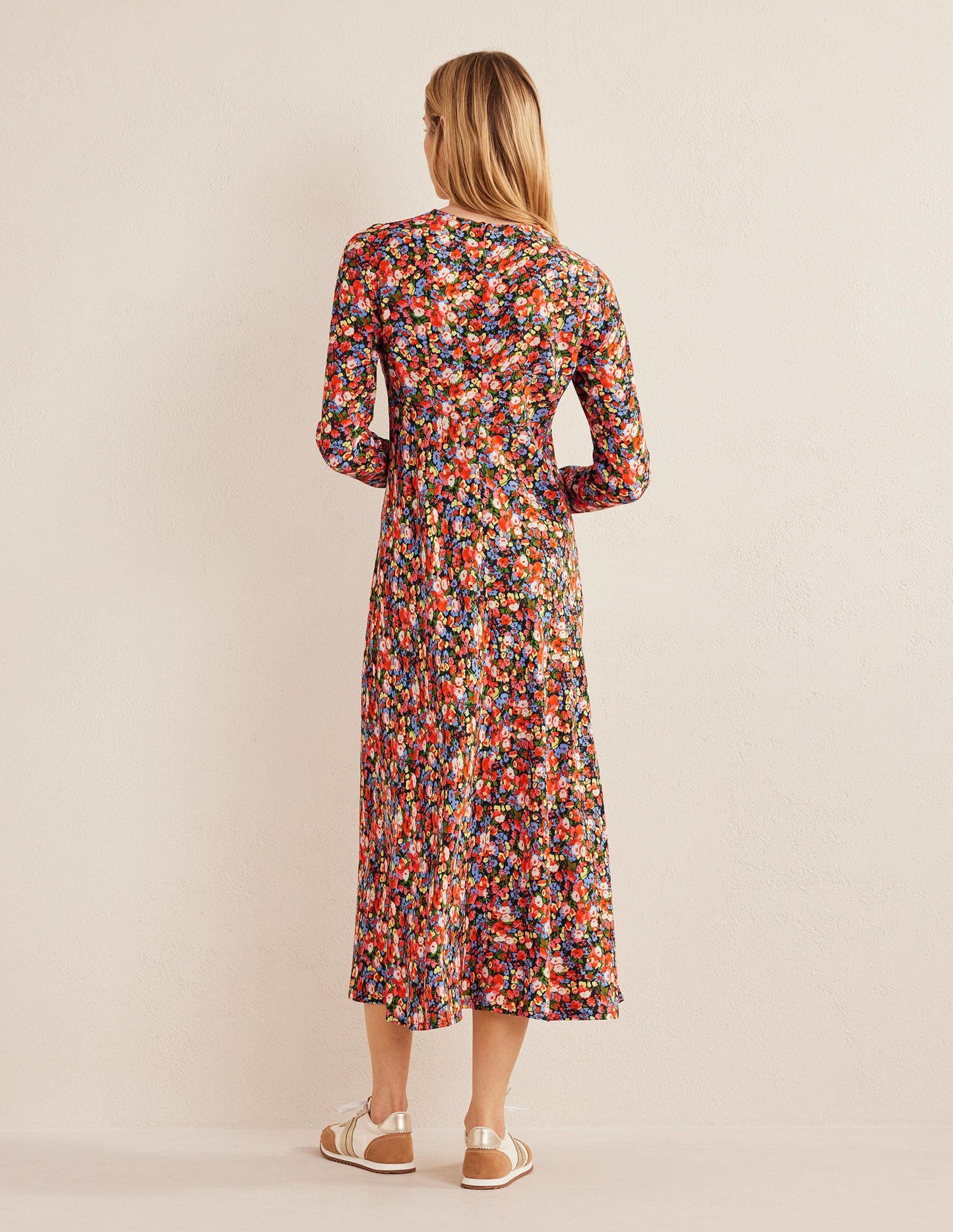 Crew Neck Midi Tea Dress-Multi, Peony Pop
