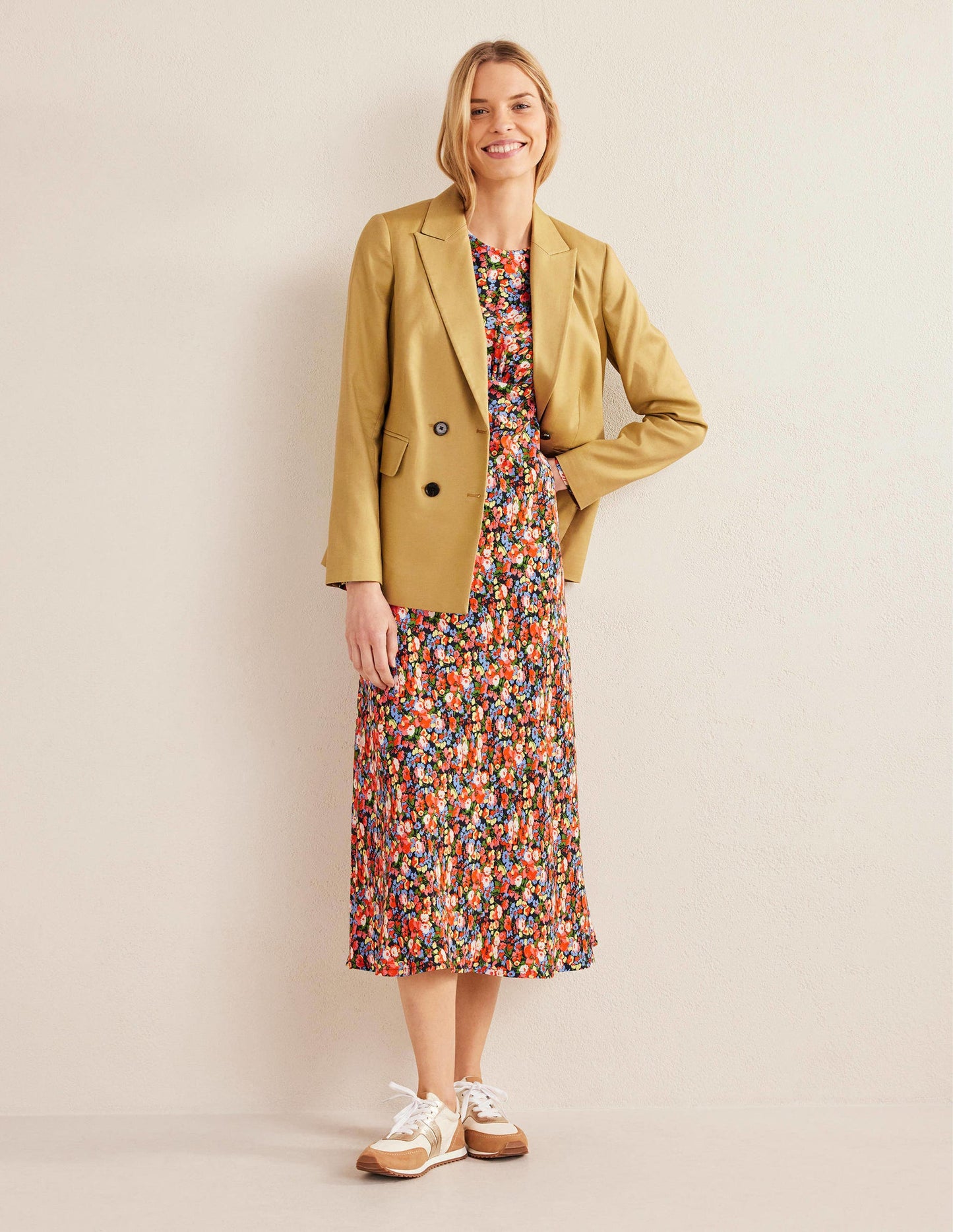 Crew Neck Midi Tea Dress-Multi, Peony Pop