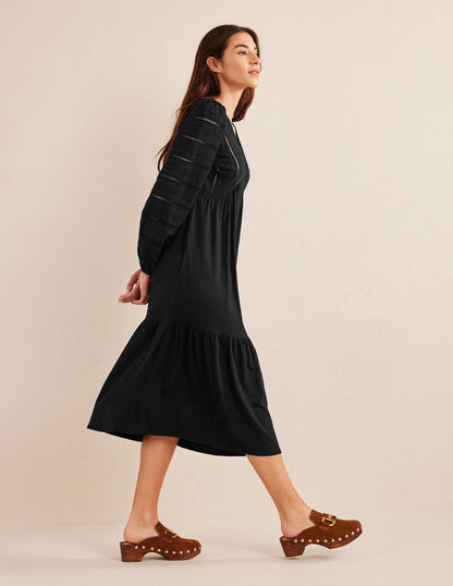 Woven Mix Midi Jersey Dress-Black-4