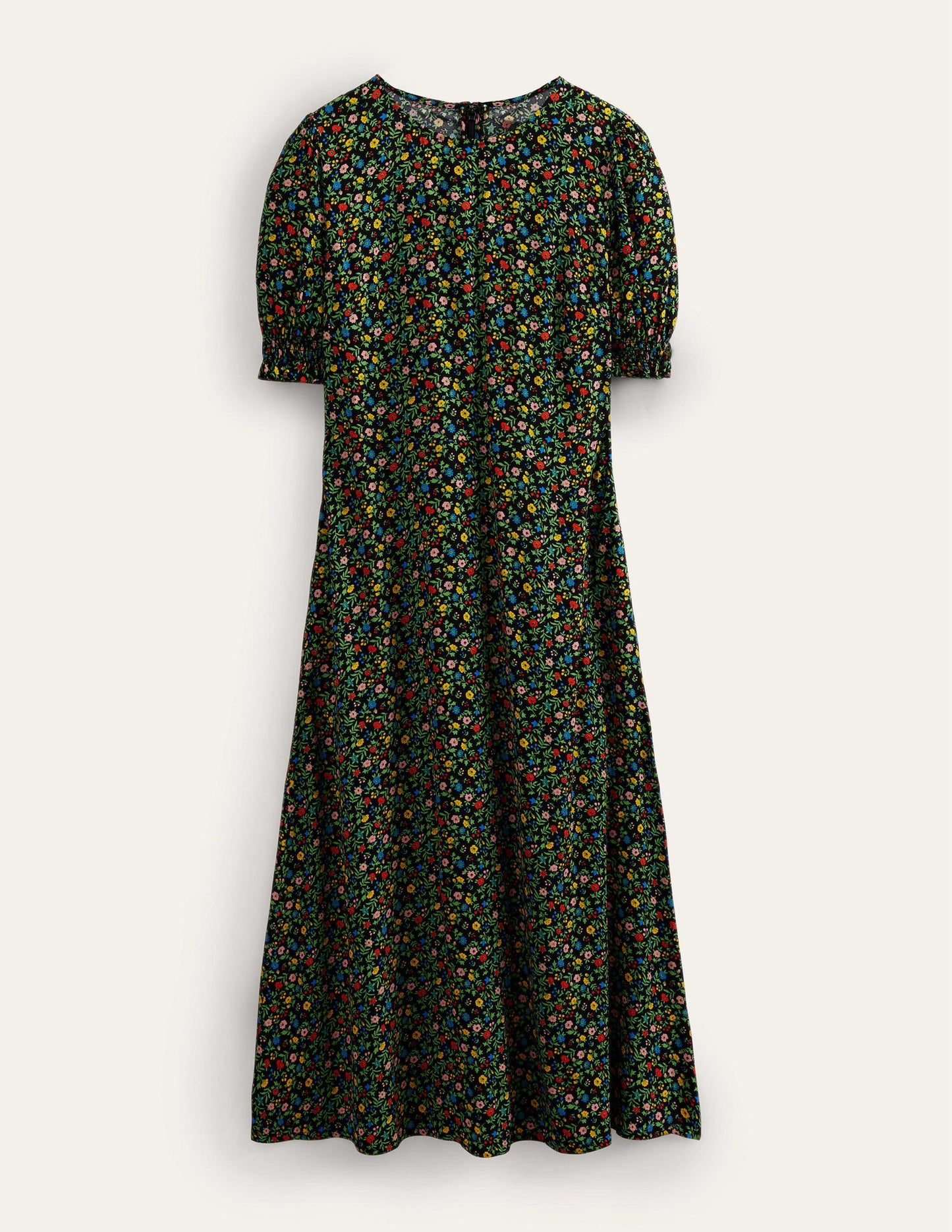 Corinne Midi Tea Dress-Black, Petal Foliage