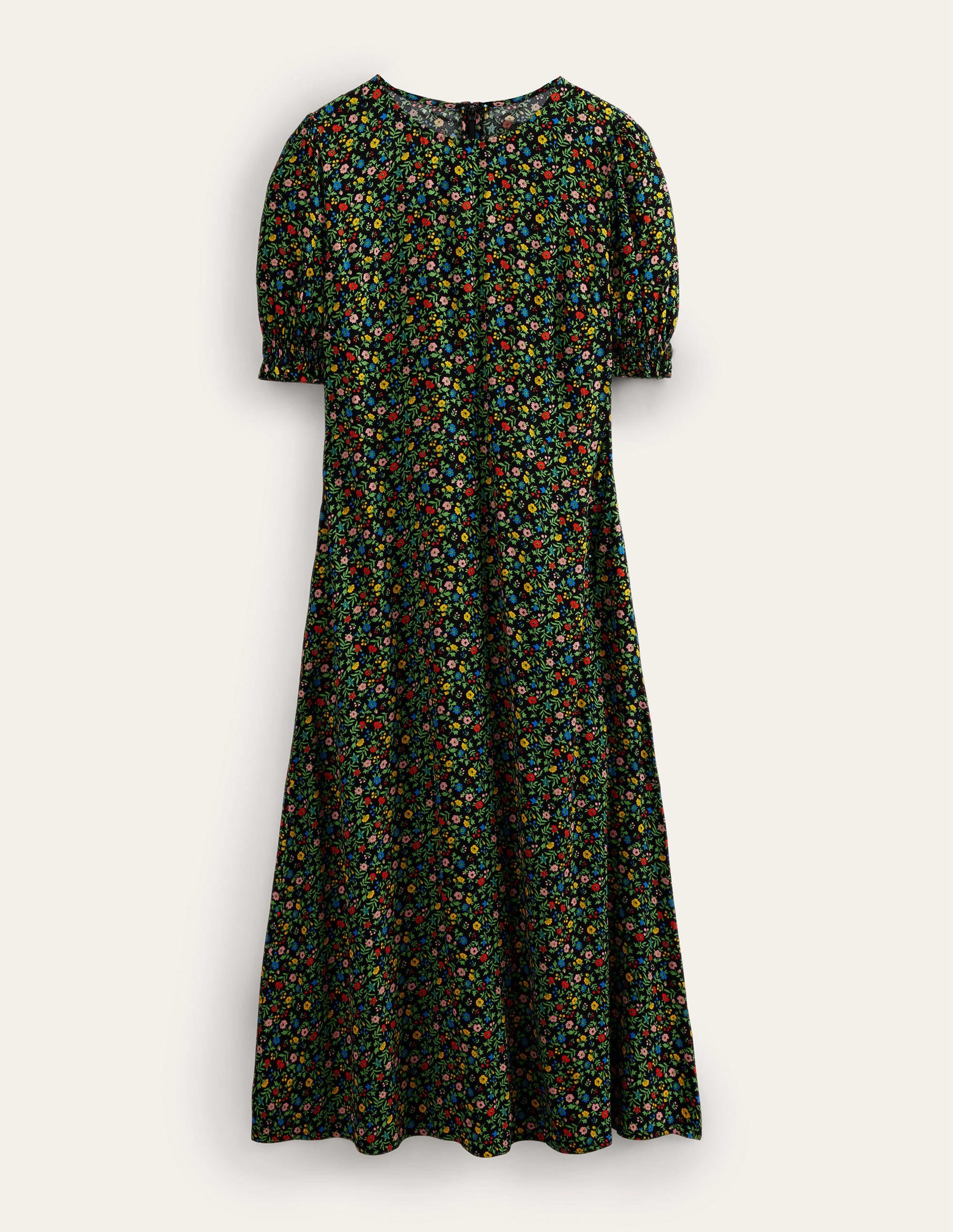 Corinne Midi Tea Dress-Black, Petal Foliage - Image 5