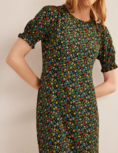 Corinne Midi Tea Dress-Black, Petal Foliage-4