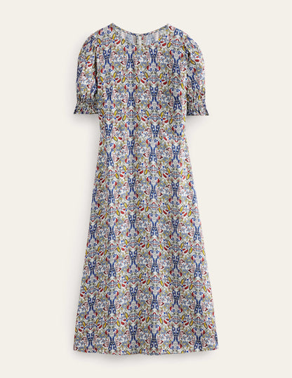 Corinne Midi Tea Dress-Ivory, Exotic Foliage-5