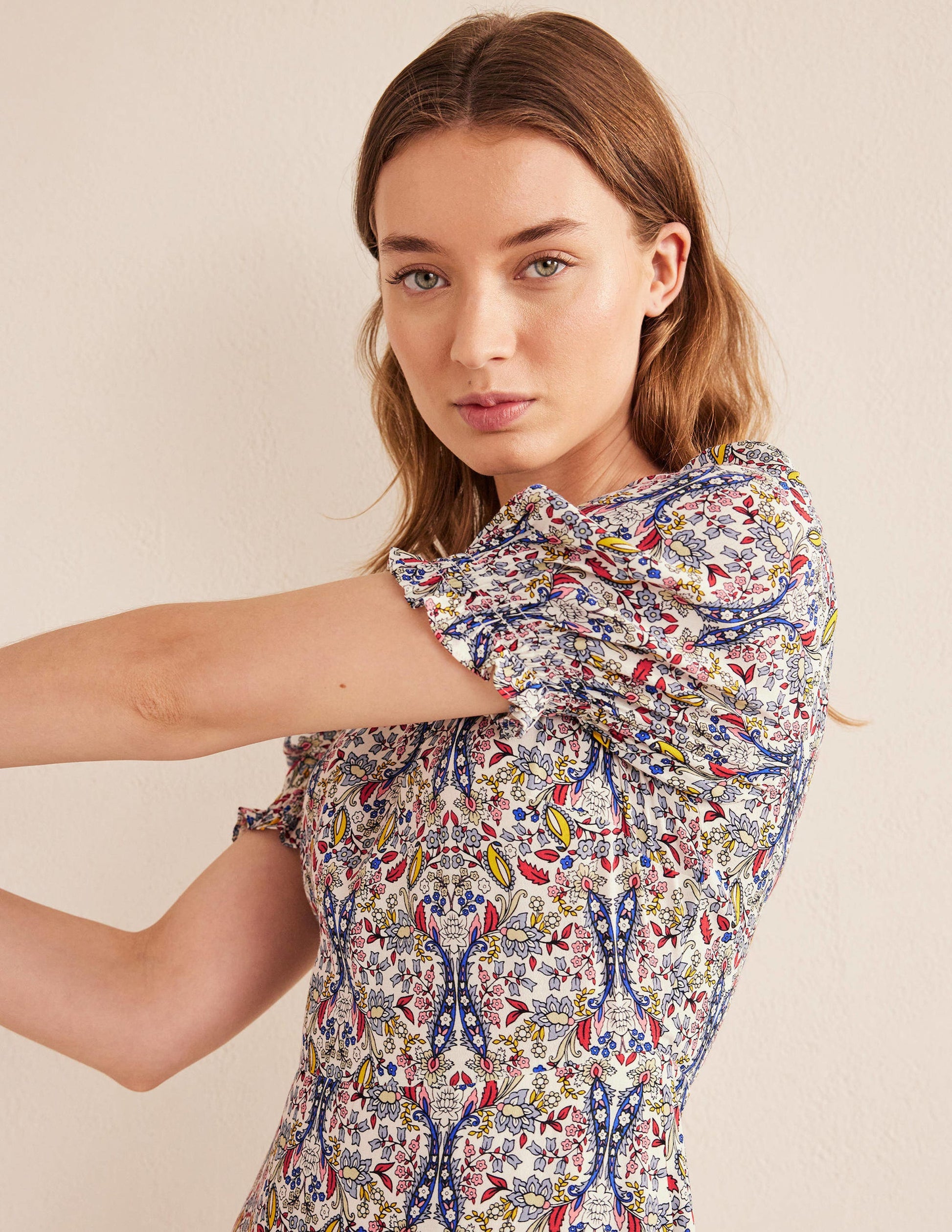 Corinne Midi Tea Dress-Ivory, Exotic Foliage-2