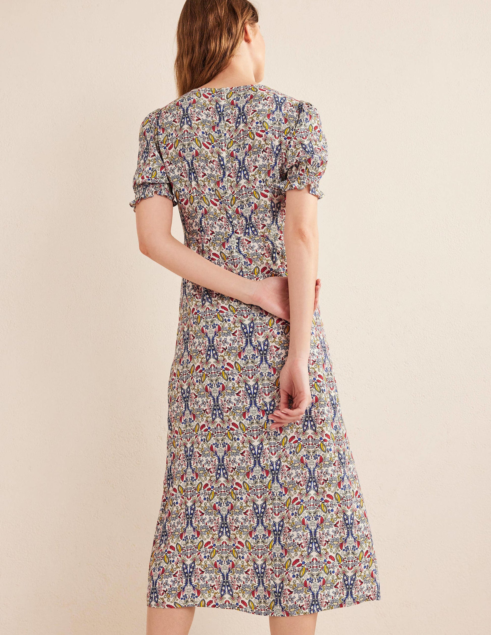 Corinne Midi Tea Dress-Ivory, Exotic Foliage-3