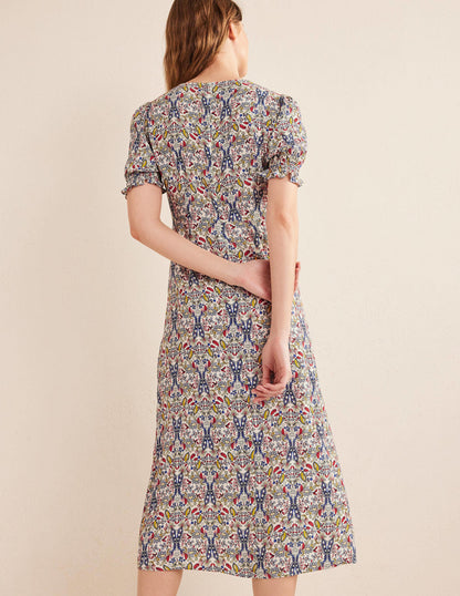 Corinne Midi Tea Dress-Ivory, Exotic Foliage-3