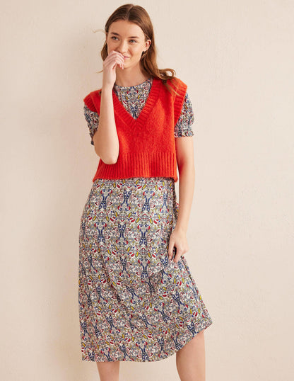 Corinne Midi Tea Dress-Ivory, Exotic Foliage-4