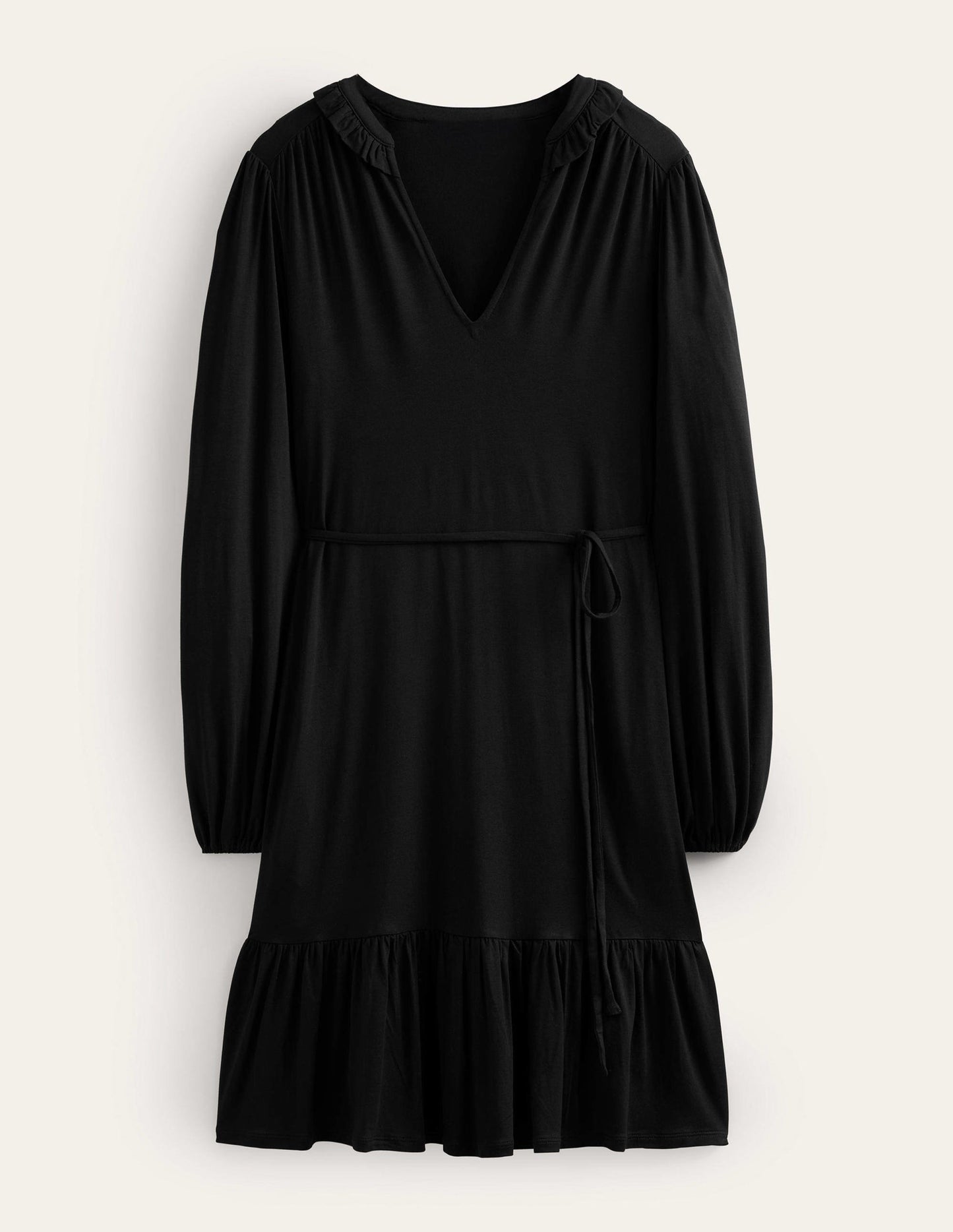 Notch Neck Jersey Dress-Black