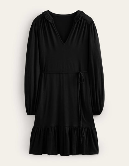 Notch Neck Jersey Dress-Black-6