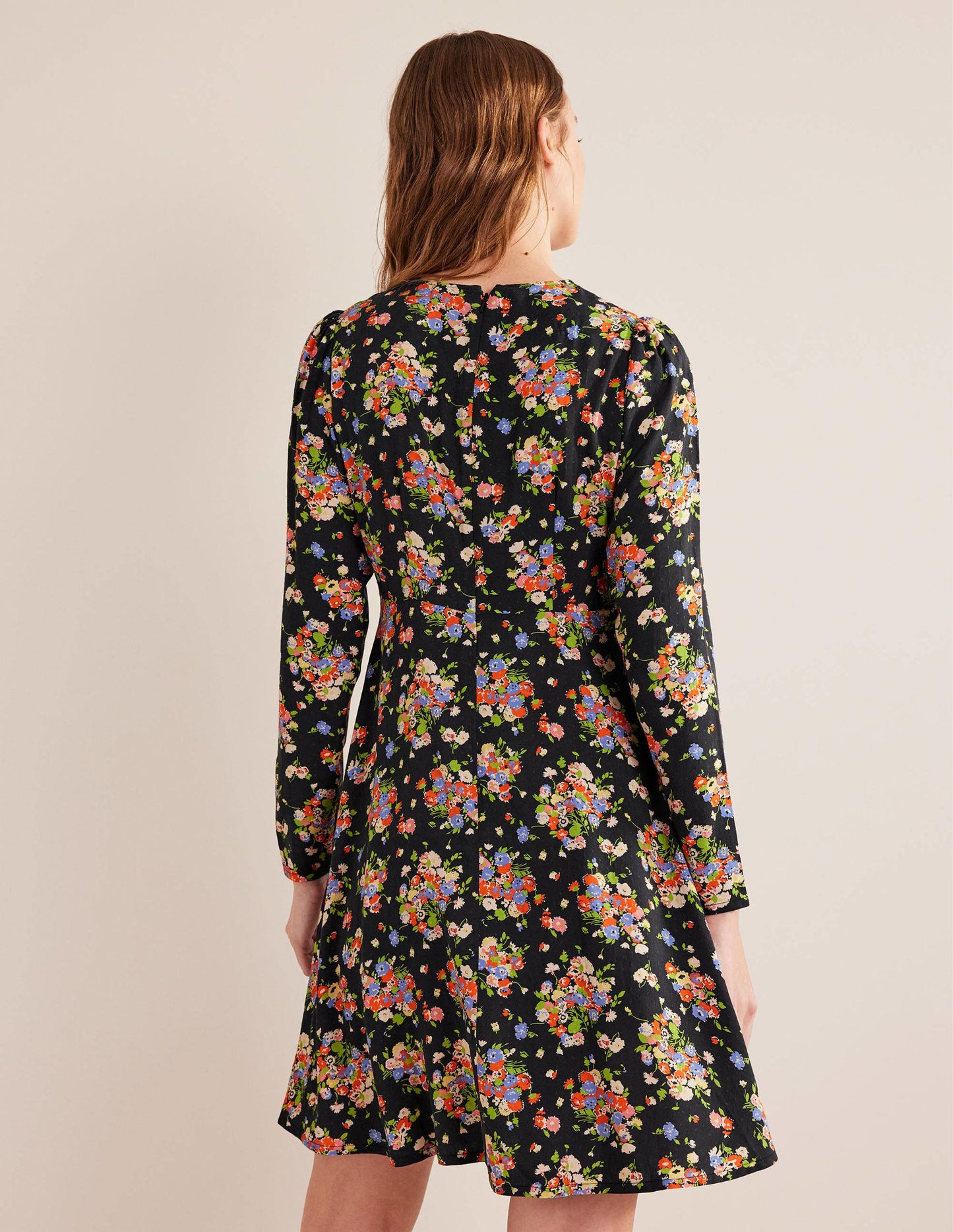 Crew Neck Fit-and-Flare Dress-Black, Wild Cluster