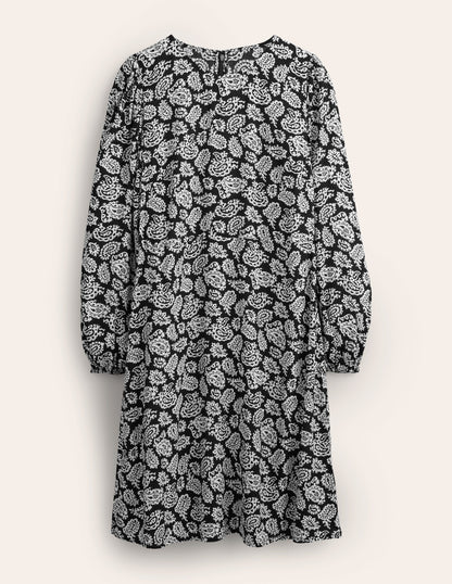 Crew Neck Print Mini Dress-Black, Paisley Pop-5