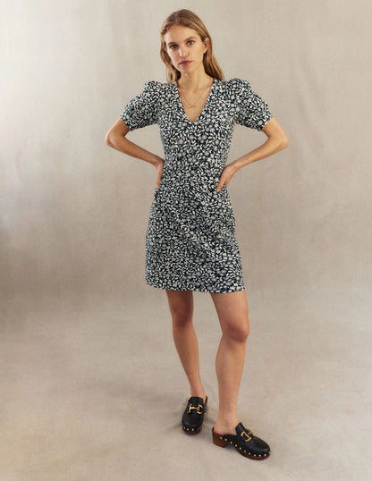 V-Neck Jersey Mini Dress-Chatsworth, Sunflower Pop-5