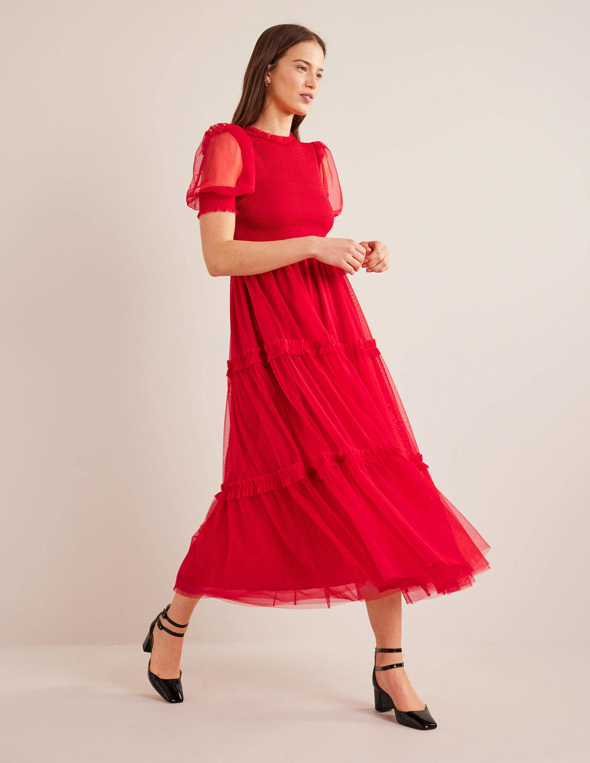 Smocked Tulle Maxi Dress-Dark Rose - Image 1