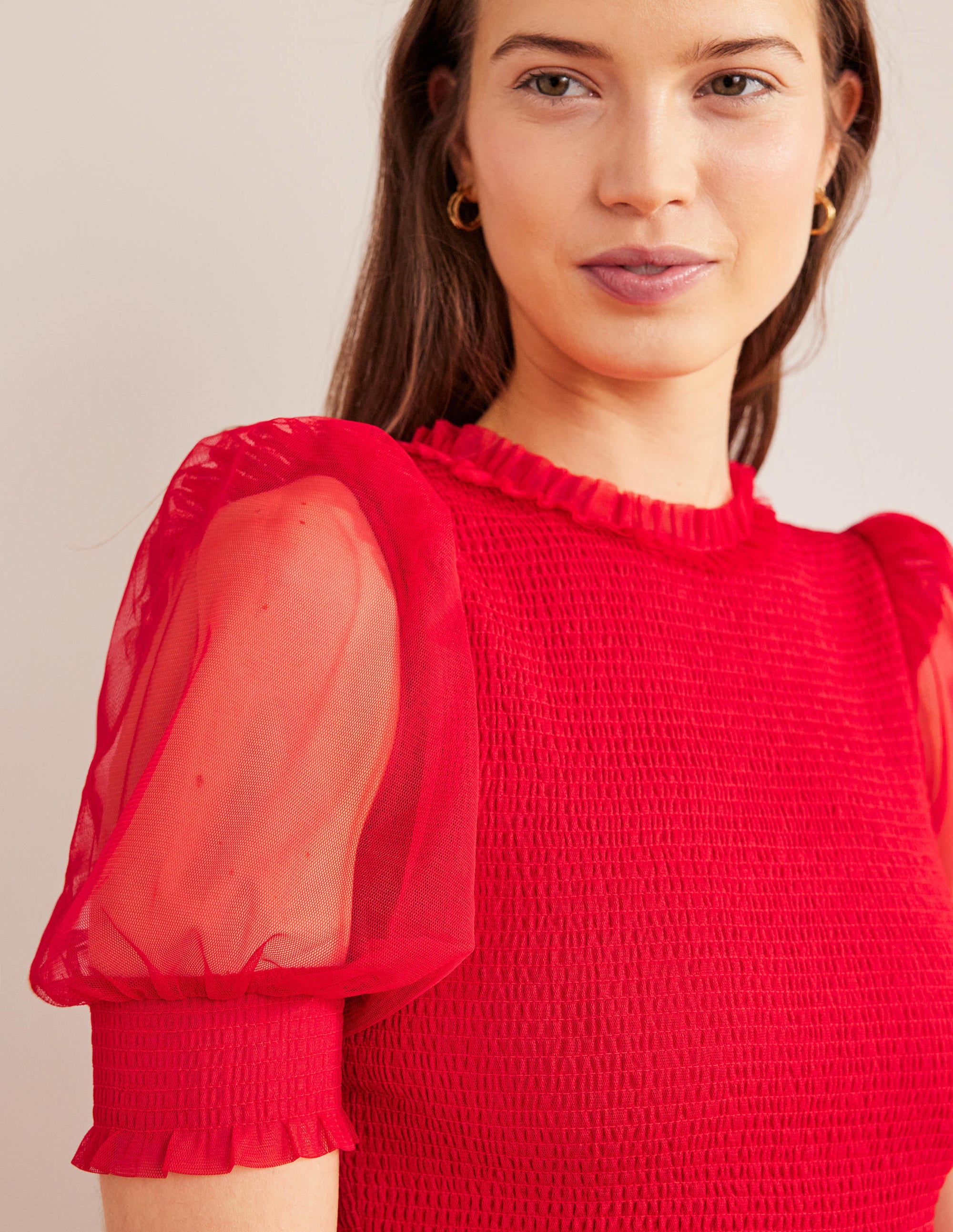 Smocked Tulle Maxi Dress-Dark Rose - Image 2