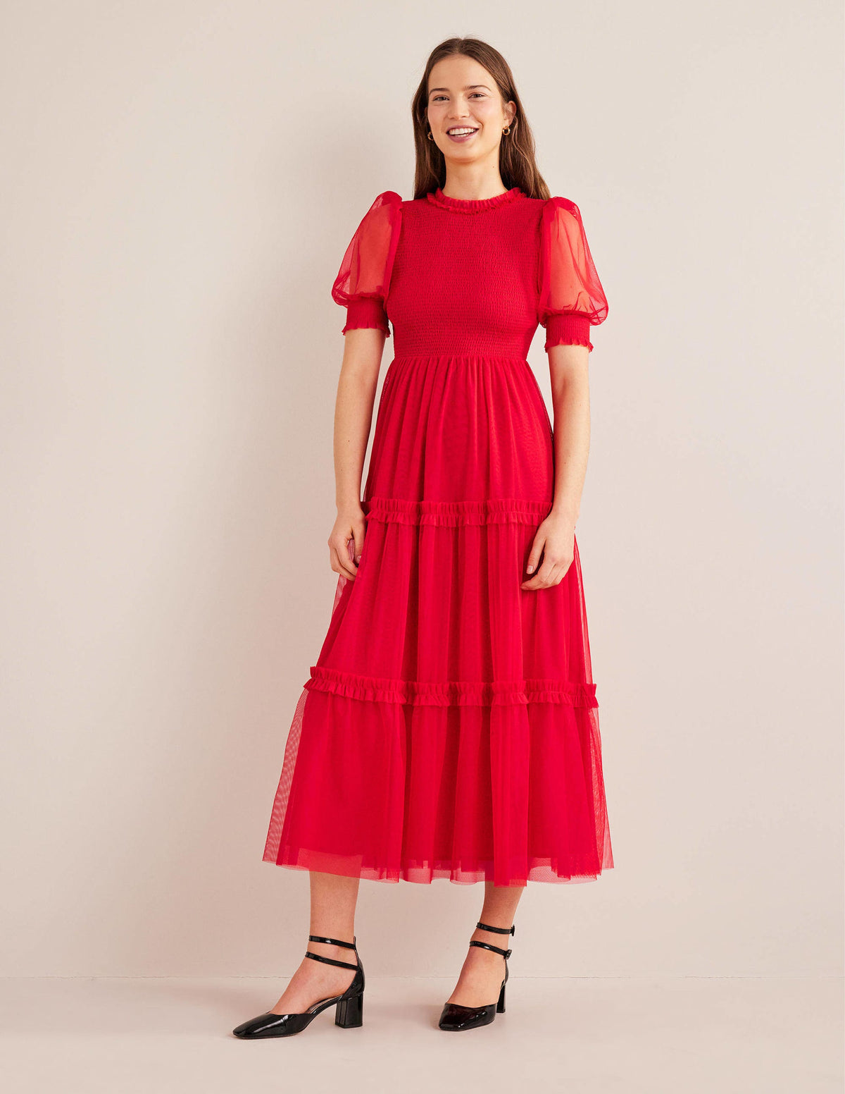 Smocked Tulle Maxi Dress-Dark Rose - Image 4