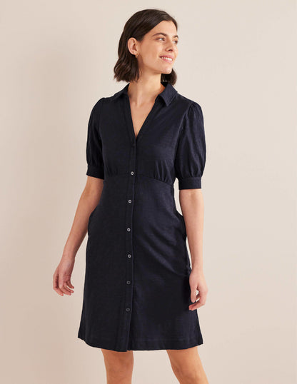Button Jersey Mini Tea Dress-Navy-1