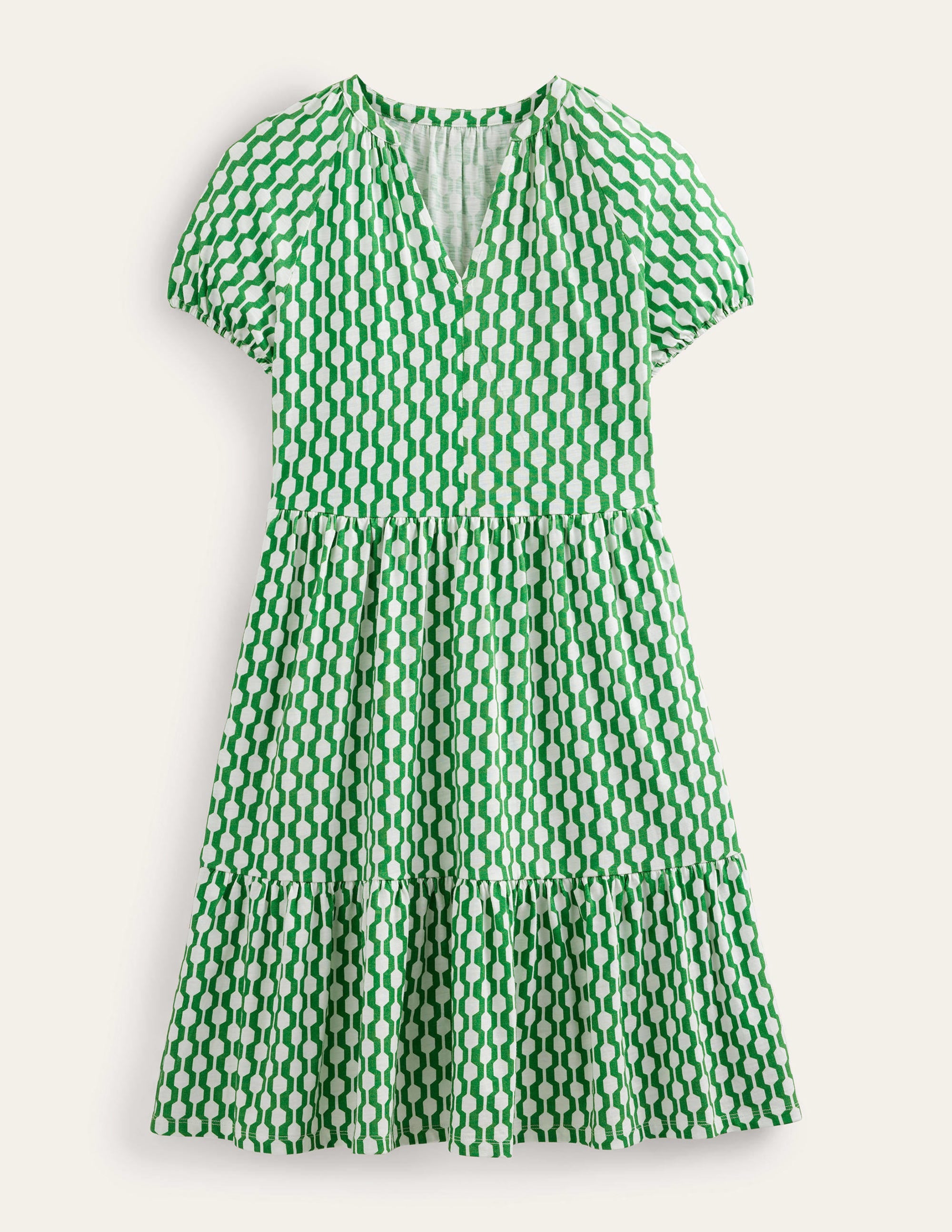 Short Sleeve Jersey Mini Dress-Rolling Hills, Geo Azure - Image 5