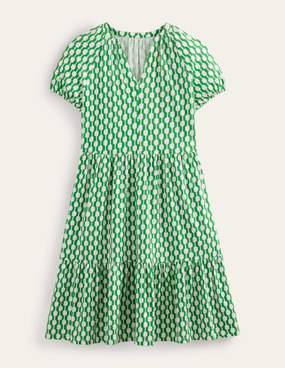 Short Sleeve Jersey Mini Dress-Rolling Hills, Geo Azure-5