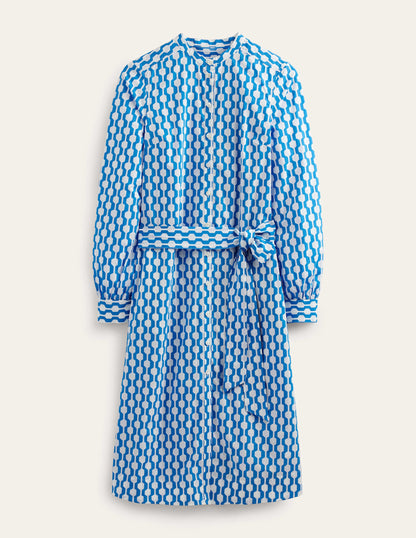 Collarless Midi Shirt Dress-Moroccan Blue, Geo Azure-6