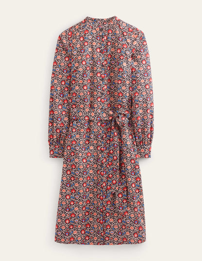 Collarless Midi Shirt Dress-Poinsettia, Enchanting Bloom-5