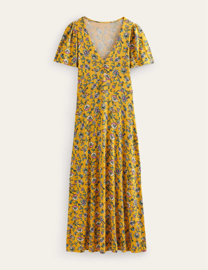 V-Neck Jersey Midi Dress-Mustard Seed, Meadow Fall