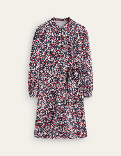 Julia Jersey Shirt Dress-French Navy, Animal Print