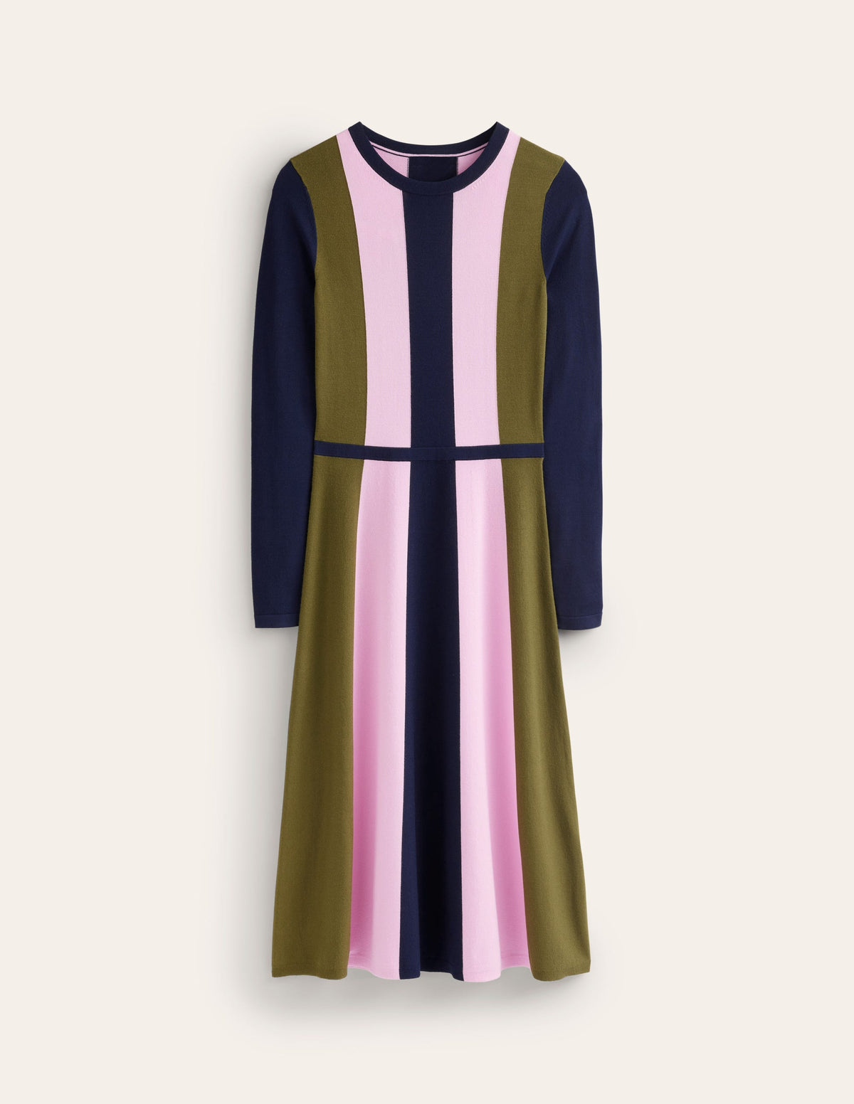 Colour Block Knitted Dress-Navy, Moss, Mauve Mist - Image 6