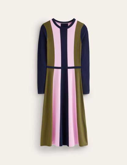 Colour Block Knitted Dress-Navy, Moss, Mauve Mist-6