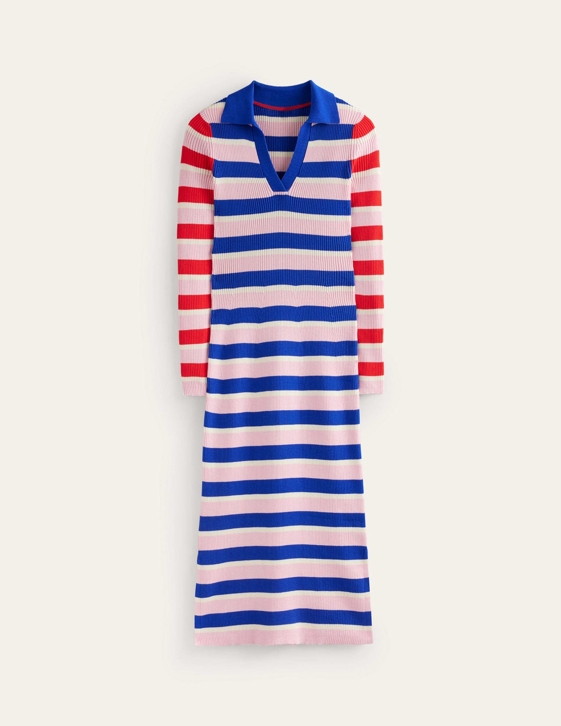 Collared Rib Dress-Orchid Pink, Warm Ivory-6