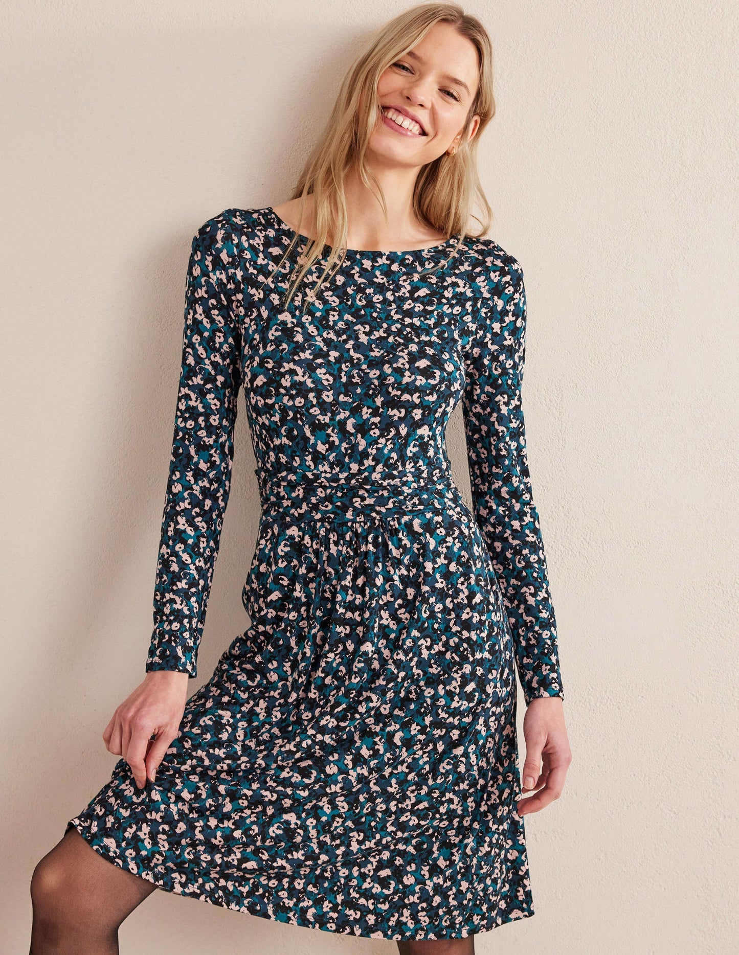 Abigail Jersey Dress-Seaweed, Painterly Stroke