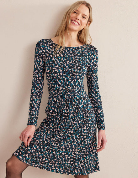 Abigail Jersey Dress-Seaweed, Painterly Stroke