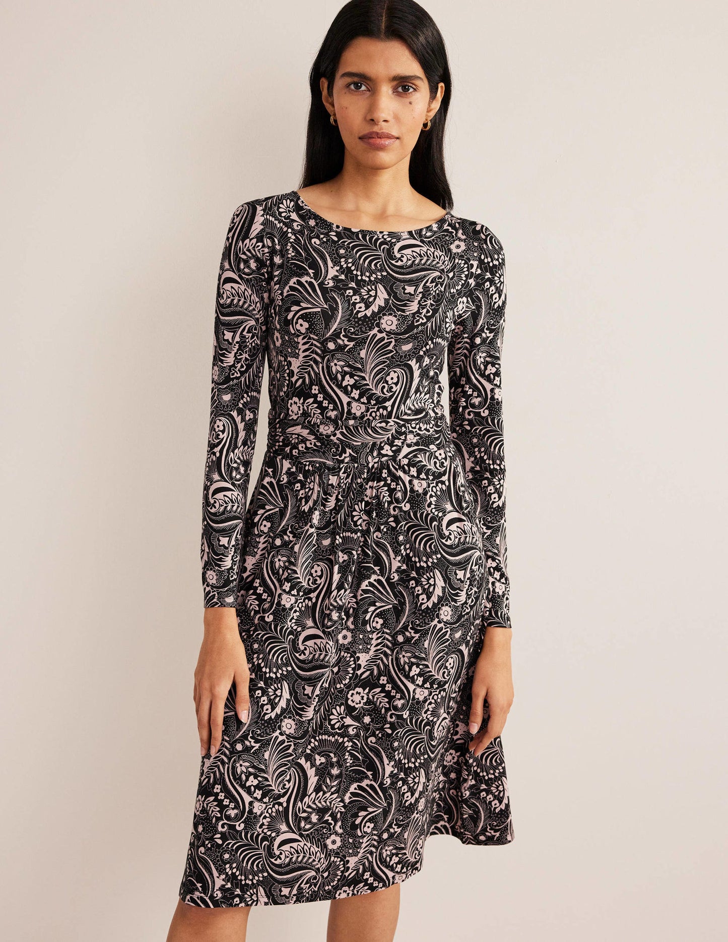 Abigail Jersey Dress-Black, Paisley Dot