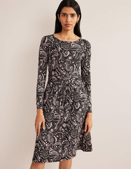 Abigail Jersey Dress-Black, Paisley Dot